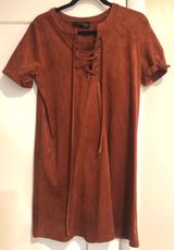 Sweet Wanderer Rust suede lace up dress  Photo 0