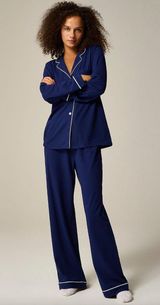 J.Crew Dreamy Cotton Blend Pajama Pant Set Long Sleeve Navy Lounge Womens Small Photo 0