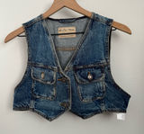 Free People Small Denim Crop Vest Dark Wash Western Boho Country Photo 0
