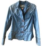 Peplum Denim Jean Jacket Blazer Size 4 Twist Details Photo 0