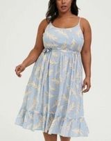 Torrid Light Blue Feather Challis Tie Midi Dress Beach Vacation Size 2 Photo 0