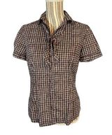Banana Republic Brown & White Plaid Button Up Shirt Women SZ M Photo 0