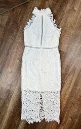 Lulus Divine Destiny White Lace Midi Dress Halter Bridal Bachelorette Bride Photo 0