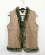 NWT J. McLaughlin Alina Fur Trim Vest Camel/Off-White Solid Size S Photo 0