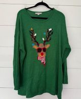 Woman Within Women’s 1X Green Reindeer Pullover Sweater Ugly Christmas Holiday Photo 0