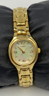 Ladies, Timex Mother of Pearl Dial Gold Tone Stainless Watch Working New Battery Photo 0