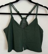 NWT- Aerie Geeen Cropped T-Back Lace Detail top Size small Photo 0