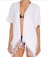 Becca Open Front Tassel Swimsuit Cover White Sz OS Photo 0