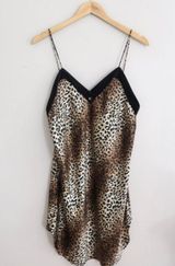 Vintage Delegates leopard slip dress with velvet trim Brown Size M Photo 0