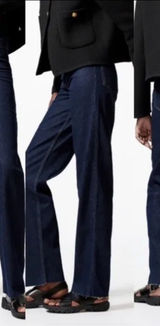 ZARA The New Daddy Full Length Raw Hem High Rise Dark Wash Jean Size 4 NEW Photo 0