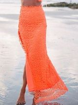 New Sabo Skirt Formal XS Neon Orange Lace Lined Skirt w/Slit Photo 0