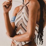 Beach June Striped Strappy open back Fauxchet Halter Top Photo 0