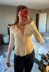 Free People Top Long Sleeve Waffle Knit Henley Photo 0