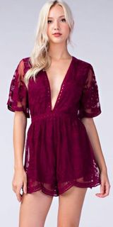 Deep V Short Sleeved Romper Red Photo 0
