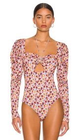 AFRM Coppelia Fall Meadow Ditsy Cutout Slinky Sweetheart Neck Bodysuit NWT Small Pink Photo 0