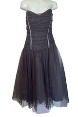 Betsey Johnson Vintage Y2K Sweetheart Strapless Dress Size 8 Gray Tulle Sparkle Photo 0