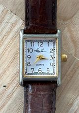 Kathie Lee  Vintage Ladies Watch White Rectangular Dial Brown Leather Strap Photo 0