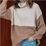 American Eagle Knit Mock Neck Sweater (Cream/Brown, Medium) Photo 0