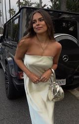 midi dress satin sleeveless tube olive green wedding party summer Photo 0