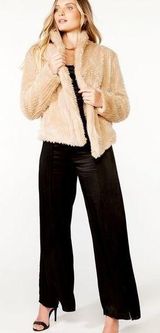 BARDOT Waterfall Faux Fur Jacket In Beige Photo 0