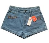 NWT Cider Floral Embroidered Light Wash Shorts M Photo 0