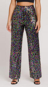 Nasty Gal Collection High waist size 4 Sequin Multicolor wide leg festival Pants Photo 0