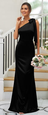 Black satin bridesmaid Dress - One Shoulder  Photo 0