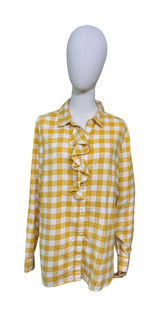 Banana Republic Harvest Gold Gingham Ruffle Shirt Classic Fit Flannel Women's L Photo 0