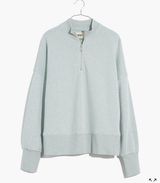 Madewell Green Mint MWL Airyterry Half-Zip 100% Cotton Tunic Sweatshirt Sz S Photo 0