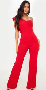One shoulder Red Jumpsuit Photo 0