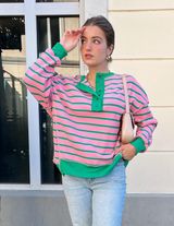 Boutique NWT Boho Pink Striped Long Sleeve Top Comfy Casual Photo 0