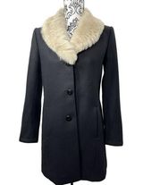 Jason Wu  Miss WU Pea Coat Real Fur Collar Wool Cashmere Black Womens Sz 2 Photo 0
