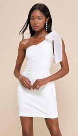 LULU’S Unique Perfection White Floral Jacquard One Shoulder Mini Dress Photo 0