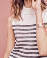 Anthropologie Moth Gray & White Striped Mock Neck Sleeveless Sweater | S Photo 0