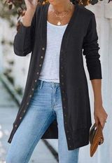 Merokeety  long sleeve snap button down ribbed cardigan Photo 0