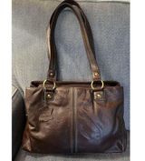 Brown Genuine Leather Purse Double Strap Snap Close Shoulder Bag Brass Hardware Photo 0