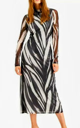Alfani Sheer Zebra Print Metallic Midi Dress Mock Neck Long Sleeve Size M Photo 0