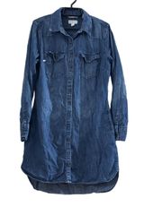 (J) Womens Demin Shirt Dress M Blue Button Down Pockets L Sleeve Vtg EUC Photo 0