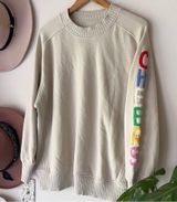 Aerie Crewneck Sweatshirt rainbow CHEERS patch  soft oat SIZE XS oversized Photo 0