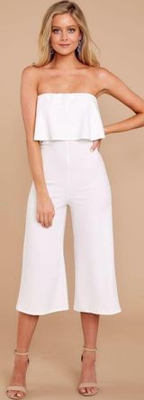 White Crop Ruffle Jumpsuit Photo 0