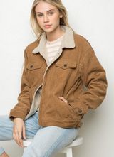 Brandy Melville Corduroy Fur Lined Jacket Photo 0