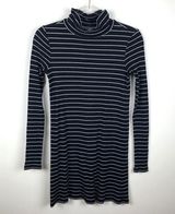 Abound  Mock Neck Ribbed Striped Dress Black White Photo 0