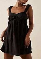 Free People Blissful Breeze Mini Dress Sundress Cotton Linen Black Medium NWT Photo 0