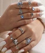 Boutique 11pc Silver Lotus & Turtle Ring Set  Photo 0