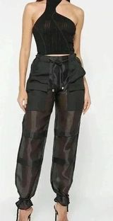 Maniere De Voir Manière de voir Black Organza Cargo Trousers Tailored Cargo size L Photo 0