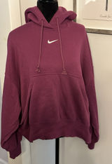 Nike Hoodie Women’s Medium Pullover Center Swoosh Logo Boxy Crop Fleece Fuschia Photo 0