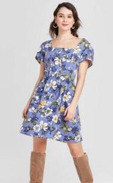 Xhilaration NWOT XL Blue floral Smocked Short Sleeve Dress New Photo 0