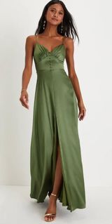 Olive Green Satin Dress Photo 0