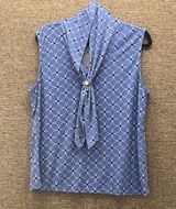 Adrienne Vittadini Blouse XL with Cat Bow Detail Blueand White Sleeveless Top Photo 0