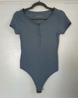 Abercrombie & Fitch Dusty Blue Ribbed Short Sleeve Henley Bodysuit S Photo 0
